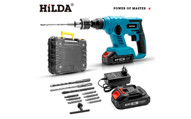 Hilda Cordless Hammer Drill With Lithium Battery - 15j Impact Force, 4500 Bpm, 4-pole Chuck, For Concrete Wood Metal Dri