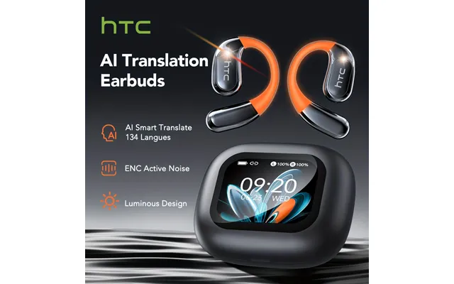 Htc Ne27 Wireless Headphones Bluetooth 5.4 Ai Translator Earbuds Glowing Earhook Upgraded Lcd Touchscreen Enc Noise