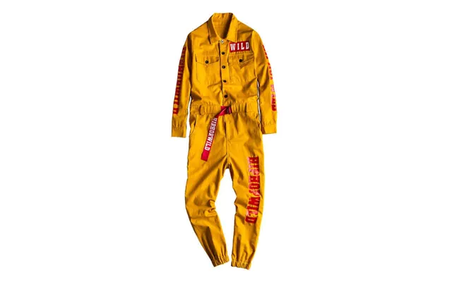 Jeans Sokotoo Men's Letters Printed Long Sleeve Yellow Joggers Jumpsuits Y2k Youth Overalls Coveralls T221102