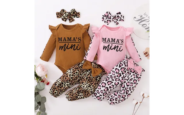 Kid's Clothing Baby Suits - Spring And Autumn Ribbed Long Sleeved Tight Romper With Leopard Print Pants