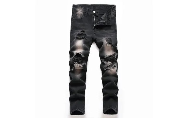 Kids’ Clothing Black Non Elastic Hole Straight Jeans Four Seasons