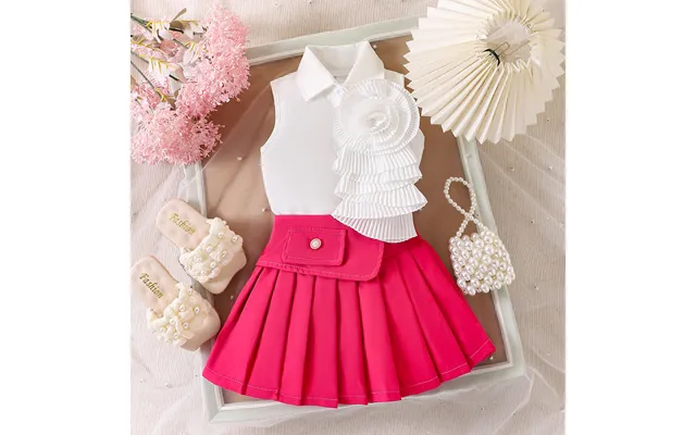 Kids’ Clothing Summer New Girls Suits Small And Medium Sized Children's Three Dimensional Flower Decoration Lapel Top Pl