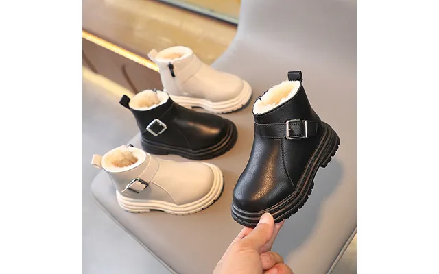 Kids' Shoes Winter Velvet Fashion British Short Boots Boys' Fashion Boots Girls Soft Sole Warm Cotton Boots Buckle