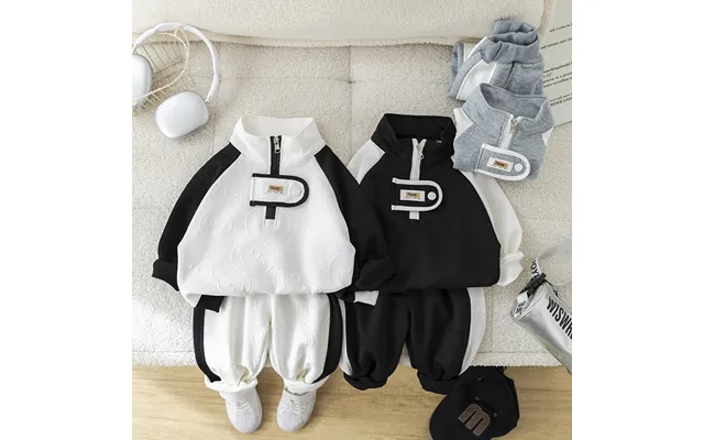 Korean-style Boys' 2-piece Suit Long Sleeve Casual Outfit For Spring & Autumn White Black Gray - Height 80-130cm