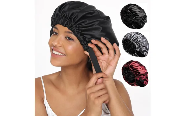 Ladies Silk Nightcap Black Satin Curly Cap Japanese Buckle Adjustable Breathable Warm Round Cap