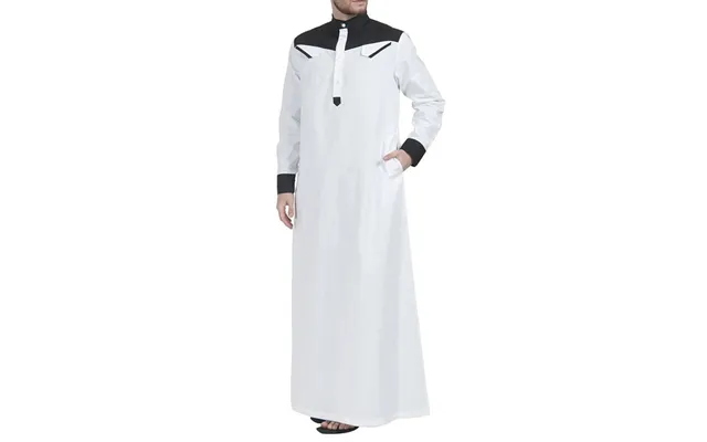 Man's Clothing Muslim Robes Simple Loose Standing Collar Color Patchwork Color Contrast Long-sleeved Men's Jumpsuit
