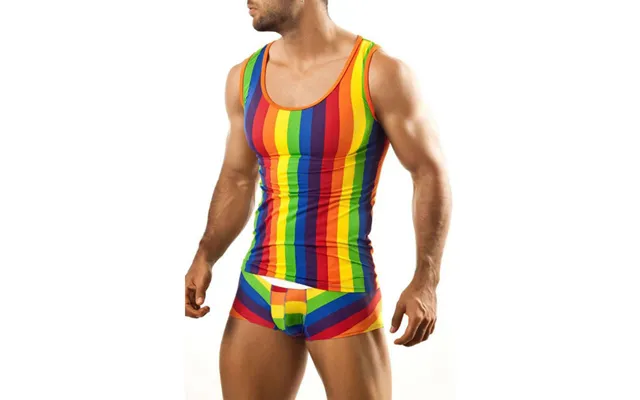 Man's Clothing Tank Shorts Set Home Wear Striped Print Tight Sexy Pajamas