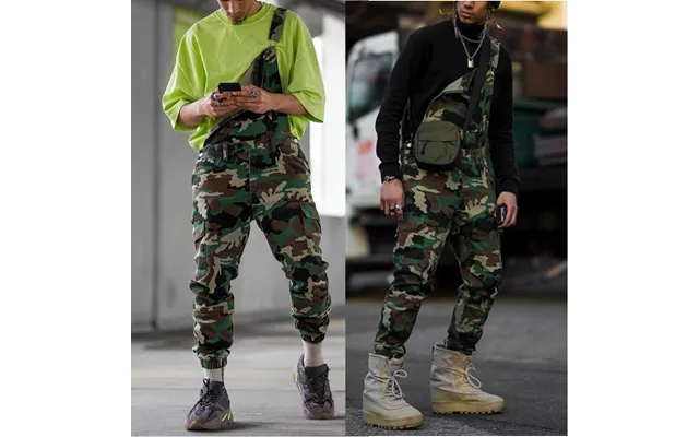 Men's 2024 New Autumn Camouflage Ribbed Overalls Casual Trousers Overalls Ins Jeans