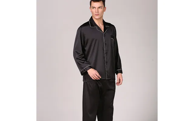 Men's Clothing Black Silk Ice Silk Pajamas Men's Summer Long-sleeved Solid Color Suit Summer Large Size Men's Home Cloth