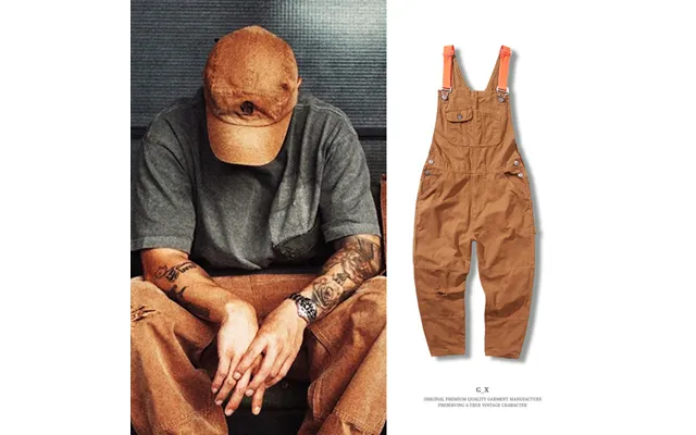 Men's Clothing Overalls Men's Internet Celebrity Loose Straight One-piece Overalls Versatile Ripped Retro Casual Jeans T