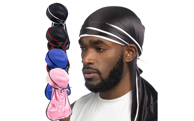 Men's Headwrap Silk Hemmed Long Tail Pirate Hat Hip Hop Cape Turban Hat Silky Durag