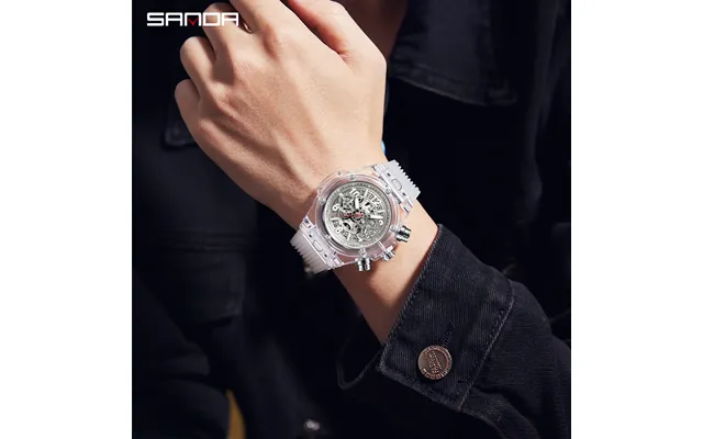 Men's Sporty Transparent Case Quartz Watch With Luminous Hands And Date Function Waterproof Casual Wristwatch Waterproof
