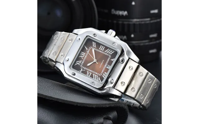 Men's Stainless Steel Square Analog Quartz Watch With Date Display - Business Casual Timepiece