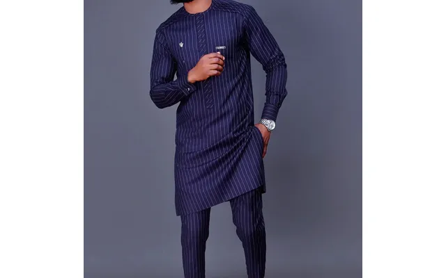 Men's Striped Printed Long-sleeved African Style Suit