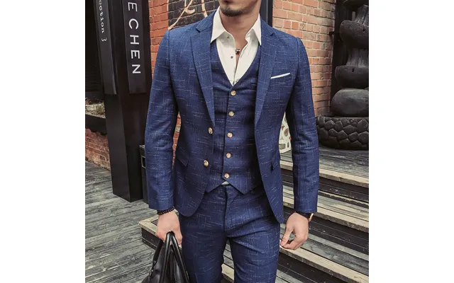 Men's Suit Spring And Autumn New Two-button Three-piece Suit Korean Style Slim Striped Suit Groom's Wedding Dress