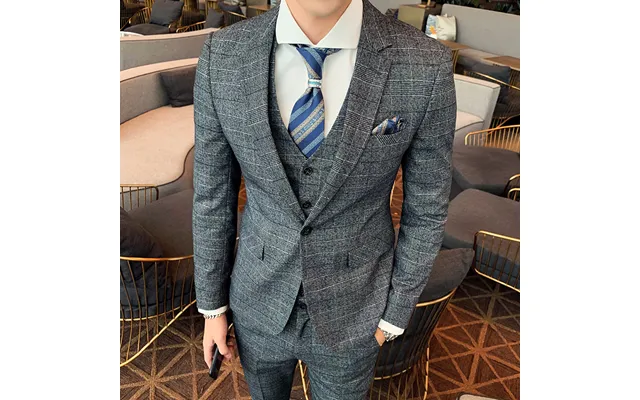 Men's Three-piece Suit Youth Plaid Small Suit Suit Autumn And Winter Handsome Groom Wedding Dress Business Formal Wear
