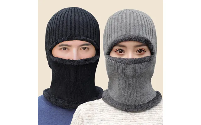 Men's Winter One Piece Knitted Hat Pullover Masked Hat Plus Velvet Thickened Windproof And Cold Proof Warm Ear Protectio