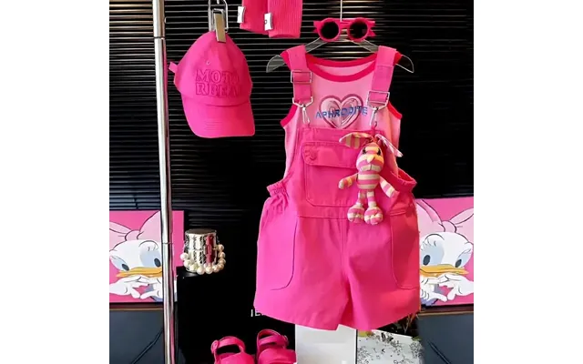 Mother & Kids Girls Summer Casual Overalls Stylish Casual Rose Red Overalls 2024 New Style For Middle And Large Children