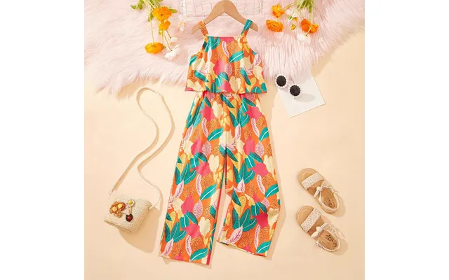 Mother & Kids Ins Girl Fashion Tropical Flowers Full Print Jumpsuit Fashion Casual Jumpsuit Summer Wear