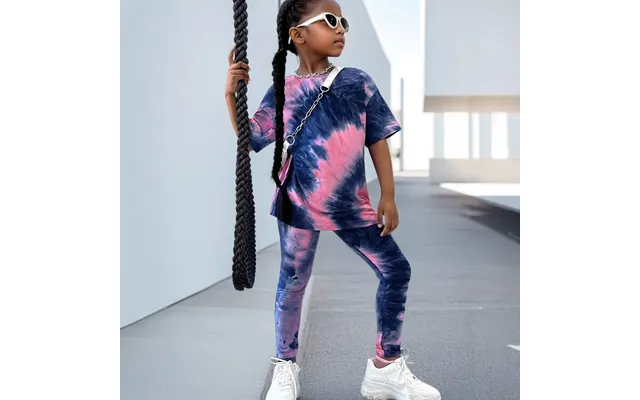 Mother & Kids Ins Girls Summer Suit Tie Dye Full Print Short Sleeved 2 Piece Suit Fashion Casual Trousers Suit