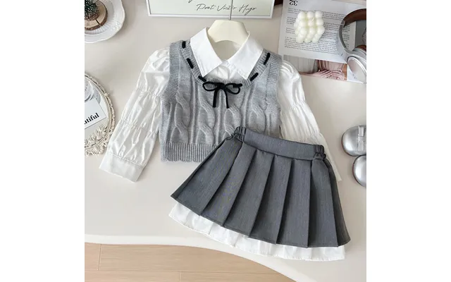 Mother Kids Spring And Autumn Suitsnew Style Girls' College Style Skirt Wool Vest Shirt Three Piece Suit Trendy