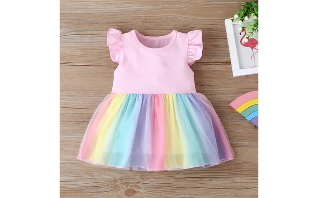 Mother Kids Summer Flying Sleeve Girls Mesh Rainbow Dress