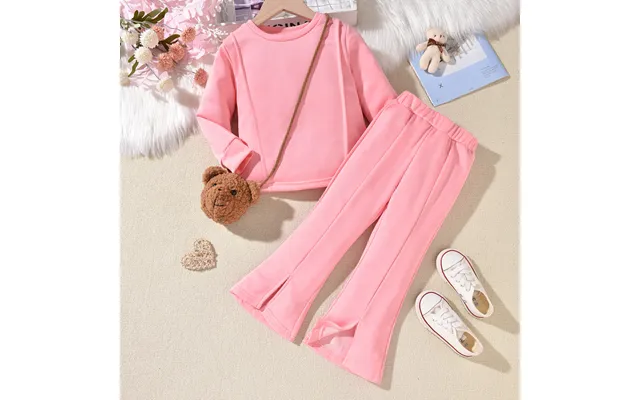 Mother&kids Fashion Cute Pink Suit Children's Split Pants Bear Bag Set