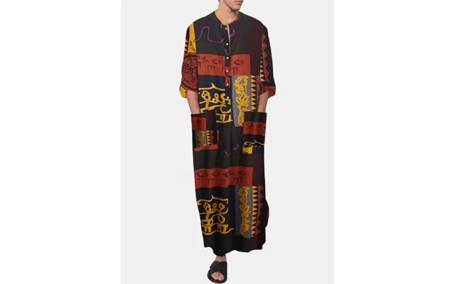 Muslim Men's Robe European And American Casual Loose Oracle Elephant Print Ethnic Style Long Sleeve Jumpsuit