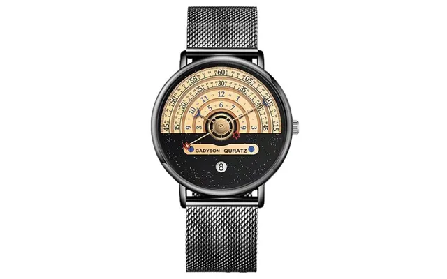 New Star And Moon Concept Black And White Watch Calendar Half Roulette Wheel Time Display Fashion Men's Quartz Wrist Wat