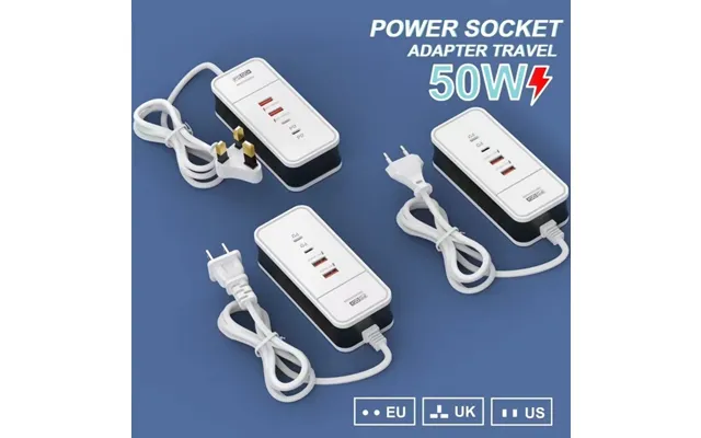 Pd50w Power Strip Multi-port Charger Usb Dual Pd 4-in-1 With Cable Head Smart Fast Charging