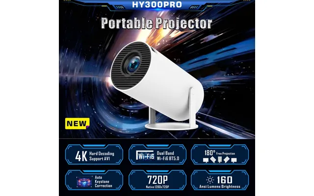 Portable Mini Projector 4k Hy300 Pro Private Projector Wall Screen For Living Room Android With Hebrew F100