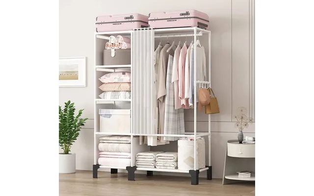 Portable Wardrobe Closet With Dust Cover Freestanding Closet Organizer With Shelves - Easy Assembly