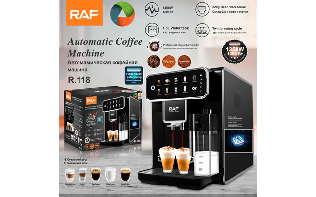 Raf European Certified Automatic Espresso Machine - 10-cup Steam Coffee Maker With Self-cleaning & Temperature Control, 