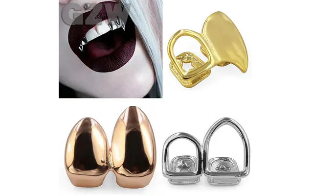 Real Gold Grillz Braces Plain Punk Hip Hop Double Teeth Dental Mouth Fang Grills Tooth Cap Cosplay Halloween Costome