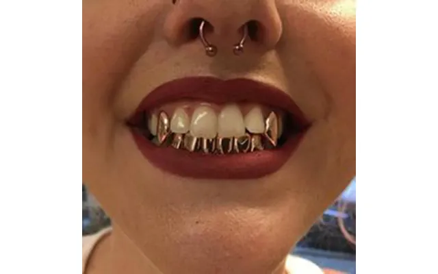 Real Gold Grillz Dental Mouth Fang Grills Braces Plain Punk Hiphop Up 2 Bottom 6 Teeth Tooth Cap Cosplay Costume