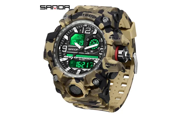 Rugged Camo Digital Sports Watch With Dual Display - Alarm