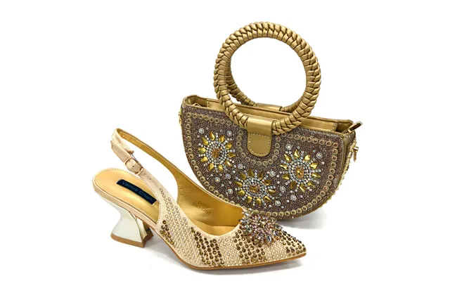 Shoe Bag Set Combination Wrist Woven Moon Bag Women's Pointed Sandal Crystal Buckle