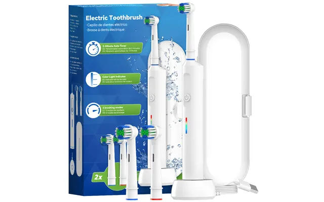 Smart Wireless Charging Electric Toothbrush - 3 Modes And 2 Min Timer Rechargeable Rotating Toothbrush With 2 Heads, Com
