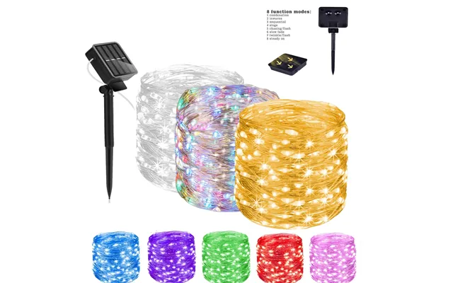 Solar Led String Lights - 8 Modes, Ip65 Waterproof, Remote Control, Warm White White Color Changing For Christmas, Garde
