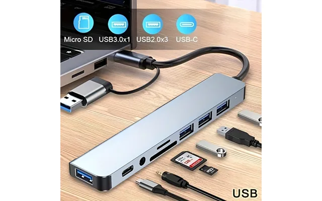 Space-saving 8-in-1 Usb Hub With Audio Jack - Multi-port Adapter For Tablets