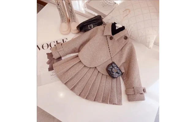 Spring Girls Woolen Suit Coat Pleated Short Skirt Two Piece Suit Little Girls Cotton Thickened Western Style Trend