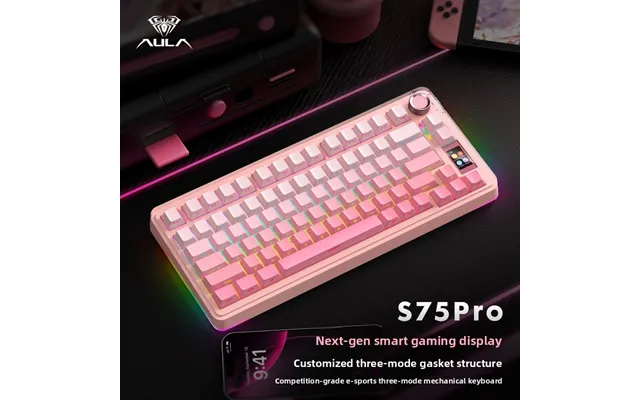 Tarantula S75pro Wireless Three-mode Customized Mechanical Keyboard Game E-sports Csgo Tiling With Peach Powder Gradual 