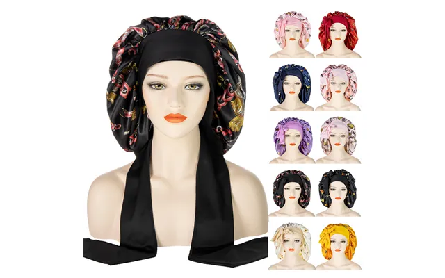 Unisex Hair Care Wide Brim Long Tail Extra Large Shower Cap Fashion Print Ladies Large Satin Night Cap