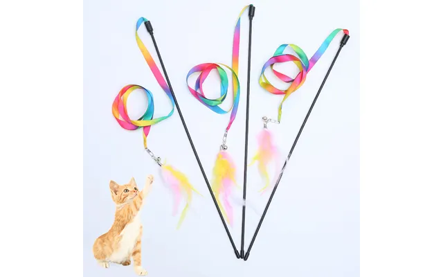 Unisex Pet Supplies Rainbow Cloth Strip With Feather Teasing Wand Can Replace Interactive Play Cat Toys
