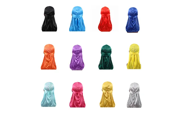 Unisex Women Men Silk Durag Turban Hat Wigs Biker Headwear Headband Hair Accessories Long Tail Straps Bandanas Silky Dur