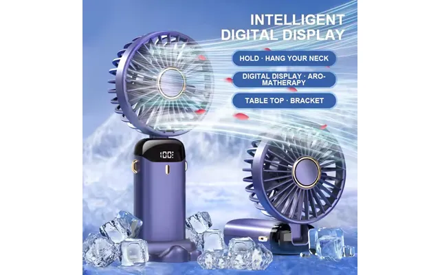 Usb Handheld Mini Fan Foldable Portable Neck Hanging Fans 5 Speed Usb Rechargeable Fan With Phone Stand And Display Scre