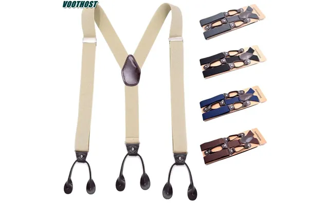 Voothost Vintage Suspenders Men Women Adult Leather Trimmed Button End Y Back Adjustable Elastic Trouser Braces Straps B