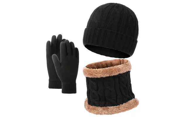 Warm Knit Hat Bib Gloves Three-piece Men's Autumn And Winter Thick Woolen Hat Set
