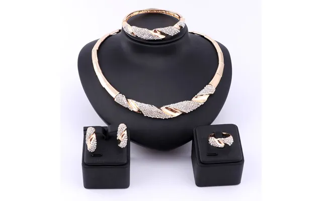 Wedding Bridal Jewelry Set Dubai Gold Color Crystal Women Party Necklace Bangle Earring Ring Jewelry Set