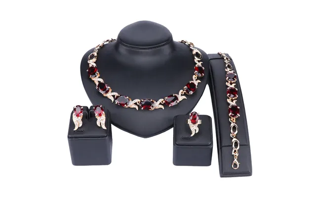Wedding Red Crystal Trendy Necklace Jewelry Sets Party Women African Beads Bridal Necklace Earrings Accessories